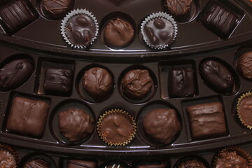 Close-up of chocolates in a variety of flavors