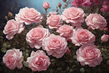 Fototapeta premium A painting of a bunch of pink roses