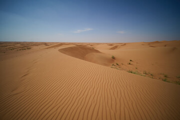 Dry, brown desert landscape on a clear day.