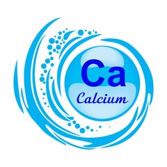 Mineral Ca. Calcium mineral icon. Mineral and vitamin complex. Healthy life medical and dietary supplement. Health care concept.  Icon isolated white background.  Bubbles. Logo.   Illustration