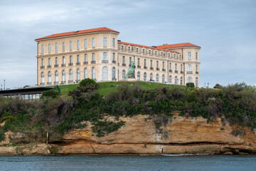 The Pharo palace and gardens seen from the sea, in Marseille, France