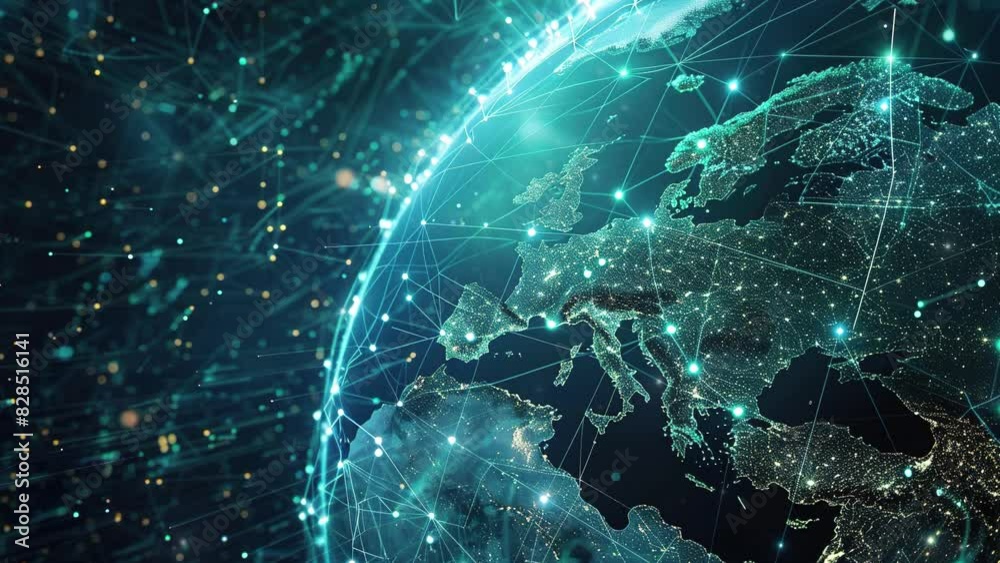 Wall mural social network networking concept design. digital world map with users worldwide connections. commun