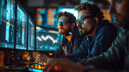 specialist in Finance and business team doing analysis of marketing reports stock market On the computer. Ai Generated