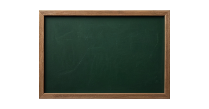 empty green chalkboard with wooden frame. blank blackboard png isolated on transparent background