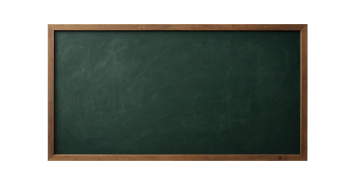 empty green chalkboard with wooden frame. blank blackboard png isolated on transparent background