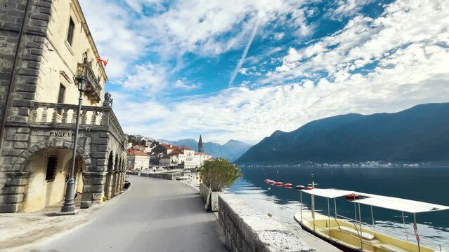 Shot of Perast beach on a sunny day.