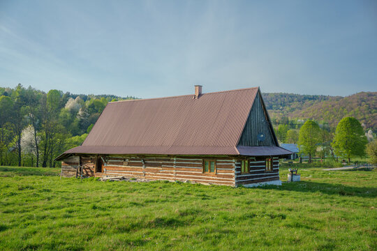 abandoned traditional Lemko hut near the Orthodox church, Olchowiec, Beskid Niski, Poland
