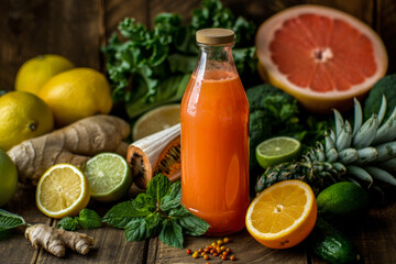 Background of natural smoothie of assorted fresh fruits