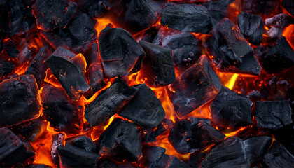 Burning coals from a fire abstract background