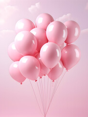 Abstract 3d illustration with pink balloons on pastel pink background