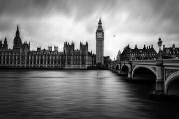Naklejka premium Exposure shot of the Big Ben overlooking a bridge