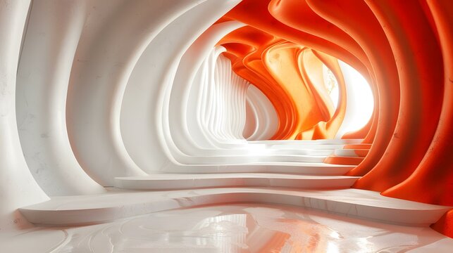 Surreal Orange and White Geometric Shapes Hallway
