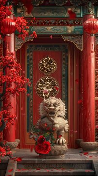 Chinese Guardian Lion Statue Symbolizing Strength, Courage, and Protection