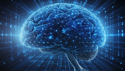 3Dホログラムの脳とシナプスのイメージ