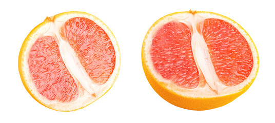 Half grapefruit citrus fruit isolated on white background. File contains clipping path.