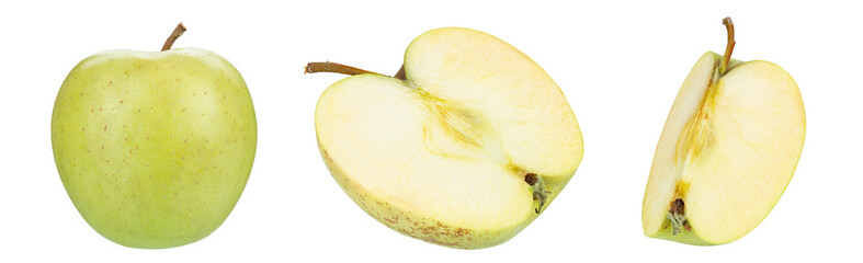 Set of green juicy apple isolated in white background.  Healthy food. File contains clipping path.