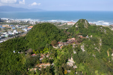 Aerial view of Marble Mountains (one of the most populars attractions in the city) on sunny day. Da...