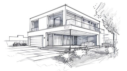 illustration in sketch style of a contemporary house
