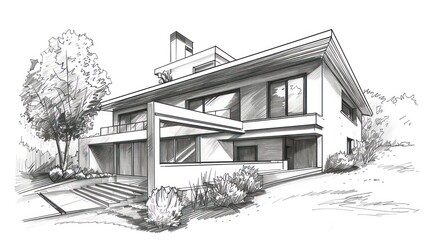 illustration in sketch style of a contemporary house
