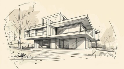 illustration in sketch style  of a contemporary house