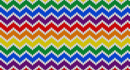 Pride month knitted patter, Zigzag rainbow color knitted, Festive Sweater Design. Seamless Knitted Pattern