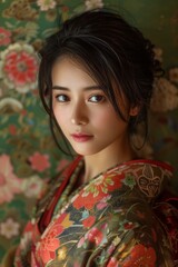 Portrait of a young Japanese woman in traditional kimono