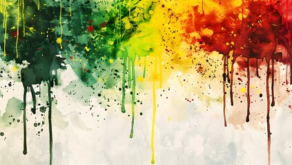 Rasta reggae watercolor splatters on a white background