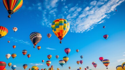 Obraz premium Festive Hot Air Balloon Festival With A Clear Blue Sky Backdrop. Generative AI