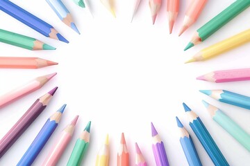 Fototapeta premium Pencil flat design top view drawing theme animation colored pastel isolated on white background