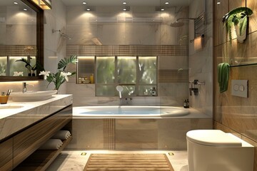 Modern Bathroom with Bathtub, Shower and Sink