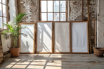 Empty frames on the wall at room interior minimal style