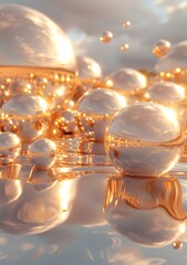Gilded Spheres Float on Water, Capturing the Glimmering Sun's Rays
