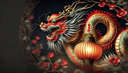 Obraz premium chinese dragon statue in temple