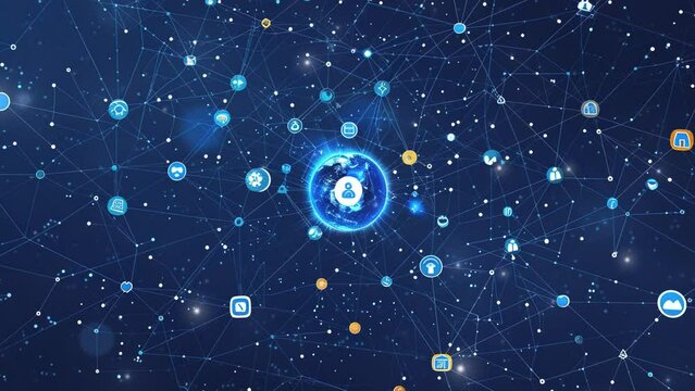 Social network networking concept design with social network logos. Global social media network. Communication technology background. Global connection. Digital globe surrounded by social media icons