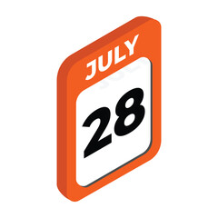 Fototapeta premium July 28- Calendar day, date Icon vector illustration with isometric style. Important day of the month concept vector sign.