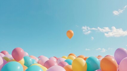 Multicolored balloons drifting in the sky with blue horizon