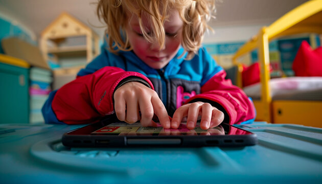 a close-up image of a student with dyslexia using a tablet with text-to-speech software to assist with reading assignments, ensuring access to the curriculum, disabled students, en