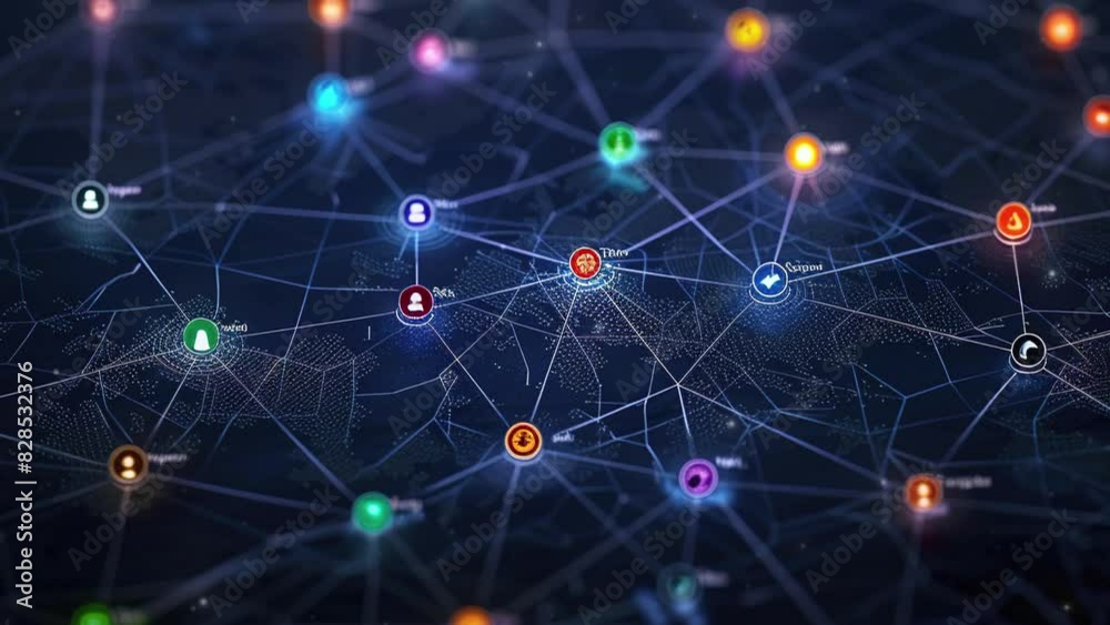 Wall mural social network networking concept design. digital world map with users worldwide connections. commun