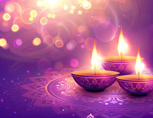 illustation of Diwali festival of lights tradition Diya oil lamps against dark background
A traditional Indian art of decorating the entrance to a house. Diwali festival holiday design. 
