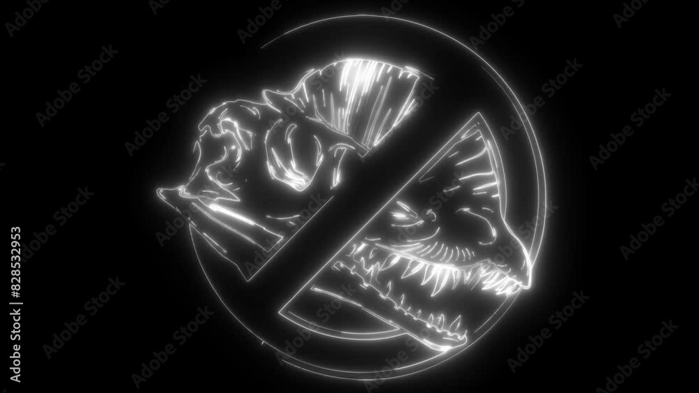 Poster Dilophosaurus Skull in white line on black background