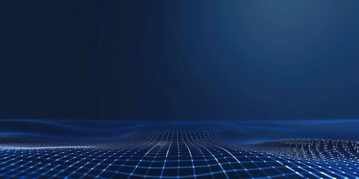 abstract mesh grid on the lower third of a dark blue gradient background, futuristic, ultra minimalism 