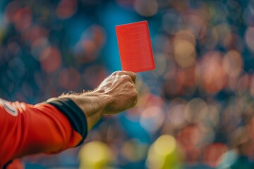 Soccer / football referee showing a yellow card in a match