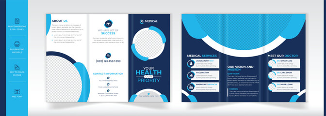 Modern healthcare service trifold brochure design template