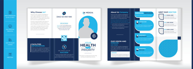 Modern medical trifold brochure template With A4 design