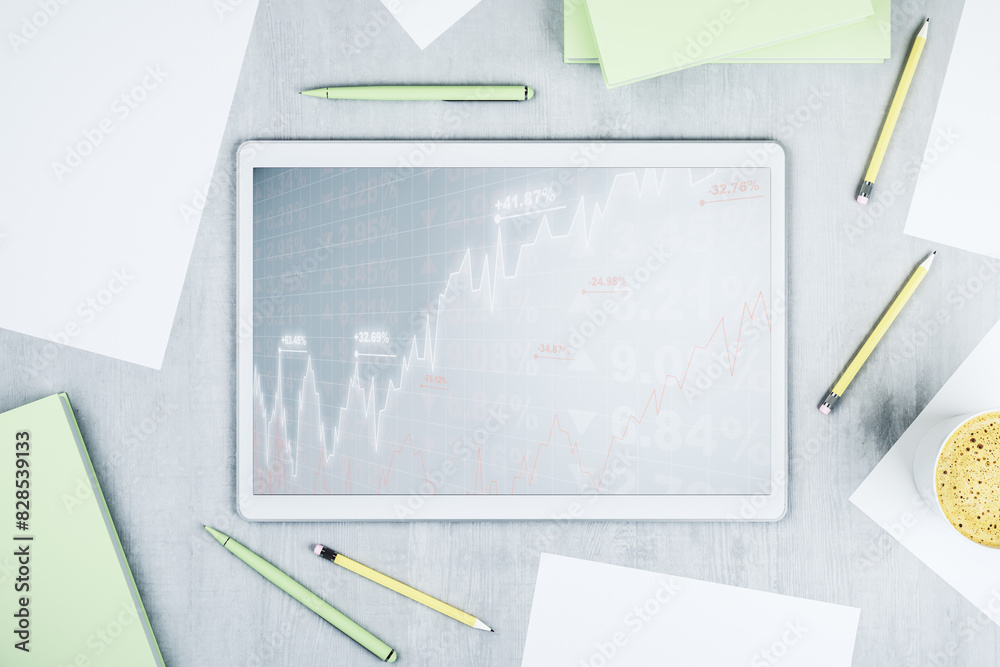 Aufkleber top view of abstract creative financial diagram on modern digital tablet display, banking and accoun