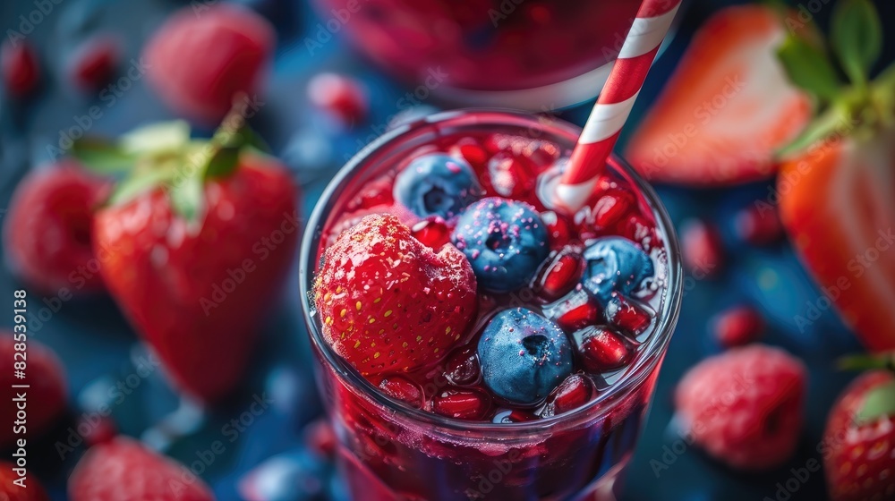 Sticker Detox by sipping juice with a straw made from strawberries blueberries pomegranate and raspberries