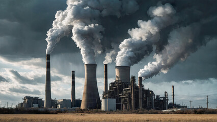 Air polluting power station. Environmental pollution concept.