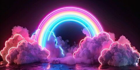 Vibrant Neon Rainbow with Illuminated Clouds