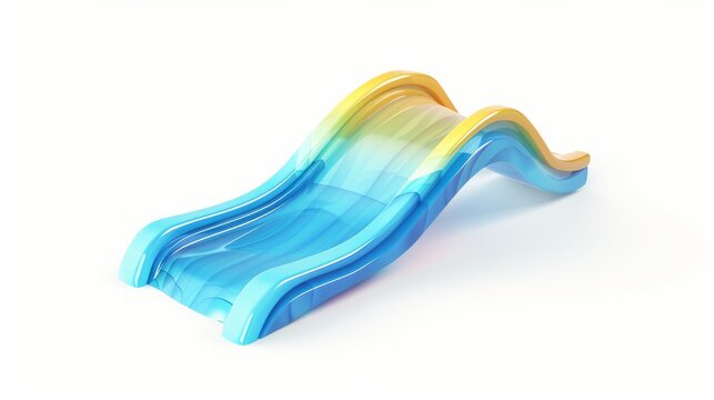 recommend clip art: A blue water slide style 3D icon, cartoon, clay, cute, glossy, smooth, glossy, blue, yellow, gradient, white background, highest detail, isometric view, HD, style expression, Yellow-green tone, Glass,