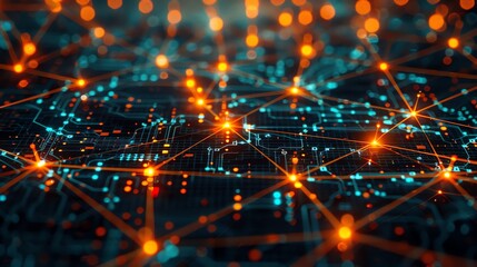 Fototapeta premium Closeup, intricate data paths, dynamic glitch patterns, 3D visualization of social networking